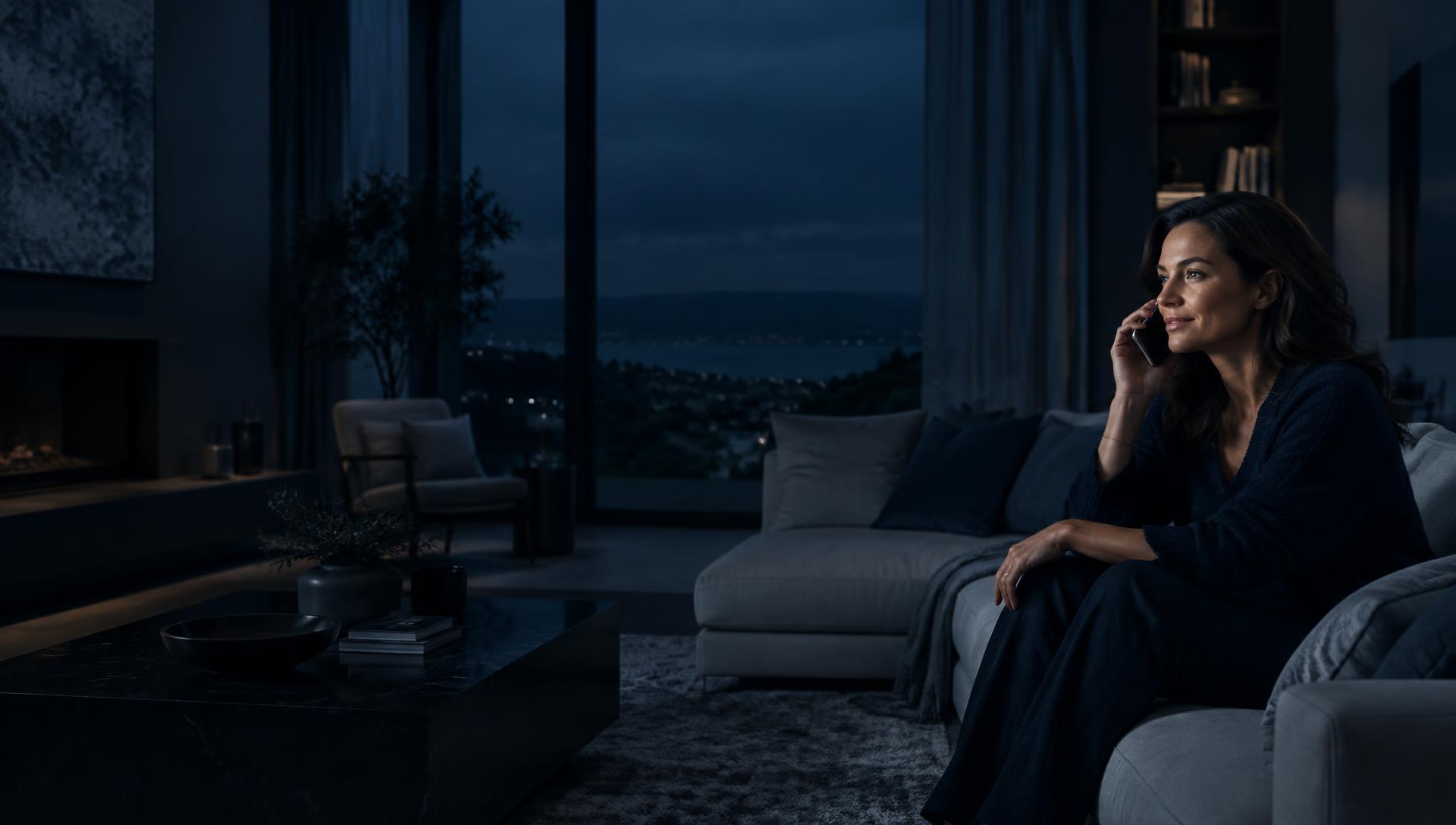 Woman speaking on her phone at home